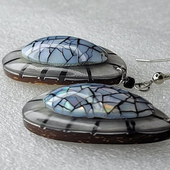 Mosaic Abalone Shell TInspired eardrop Handmade Dangle Earrings - Picture 5 of 11